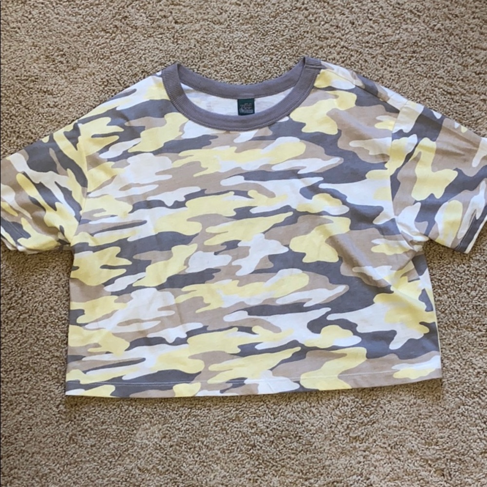 Wild Fable Tops , Yellow Camo Cropped Shirt